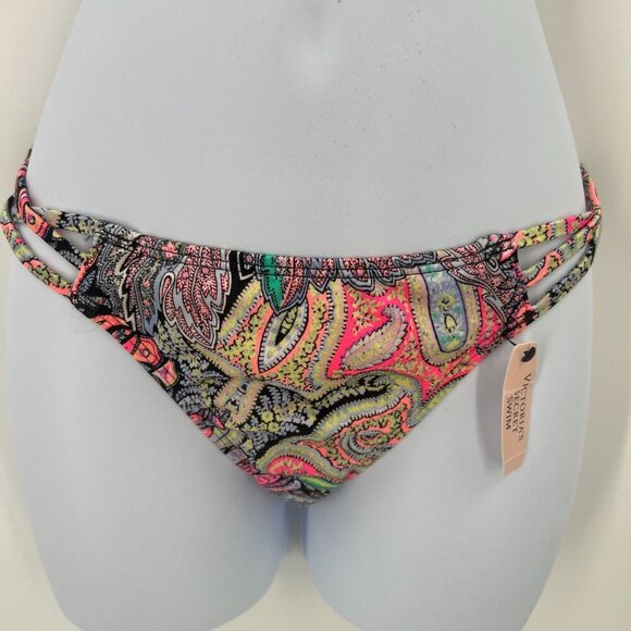 NWT VS 32D/S Paisley Bikini Set Bandeau Strappy Cheeky Swimsuit Multi-Color - Picture 14 of 16